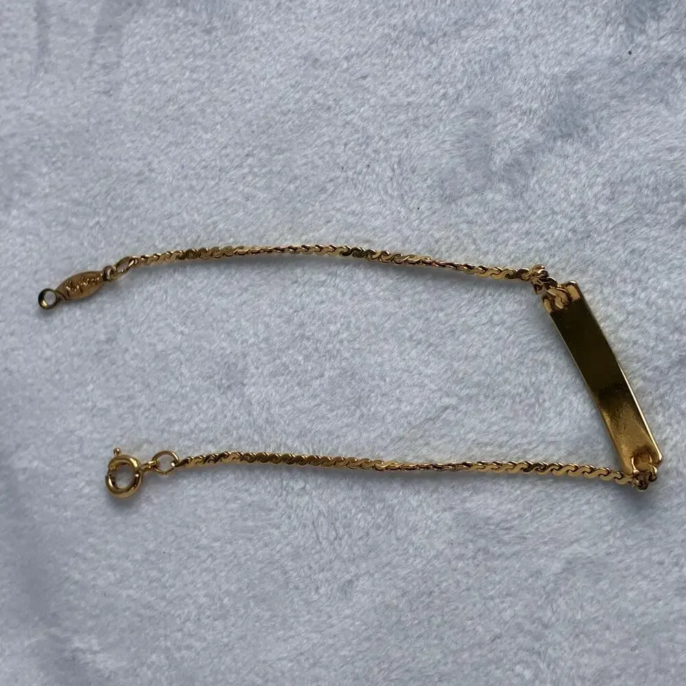 Napier Gold Tone Blank Plate ID Bracelet Dainty Chain 7” Personal Name Engrave